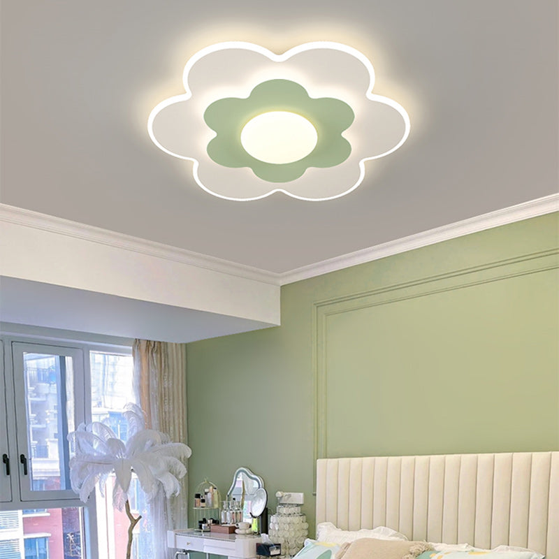 Plafonnier LED contemporain carré ovale en fer avec fleurs nordiques pour chambre à coucher 