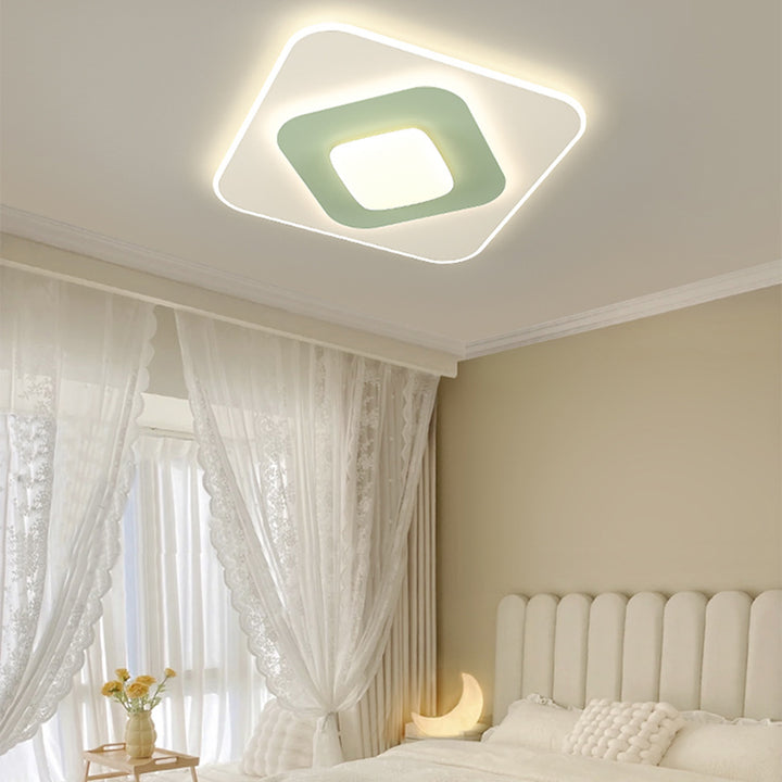 Plafonnier LED contemporain carré ovale en fer avec fleurs nordiques pour chambre à coucher 