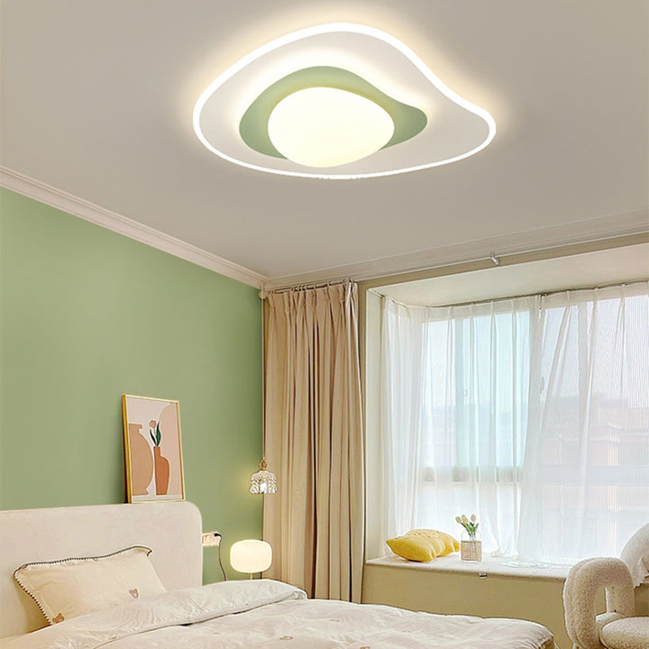 Plafonnier LED contemporain carré ovale en fer avec fleurs nordiques pour chambre à coucher 
