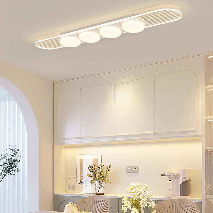 Contemporary Nordic Long Strip Iron PE LED Flush Mount Ceiling Light For Dining Room