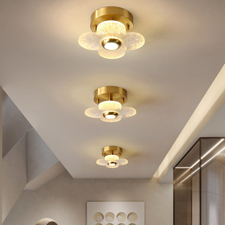 Contemporary Simplicity Dome Round Copper Glass LED Semi-Flush Mount Ceiling Light For Hallways