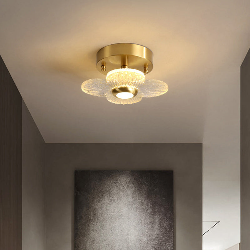 Contemporary Simplicity Dome Round Copper Glass LED Semi-Flush Mount Ceiling Light For Hallways