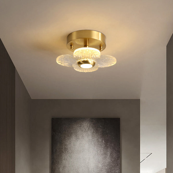 Contemporary Simplicity Dome Round Copper Glass LED Semi-Flush Mount Ceiling Light For Hallways