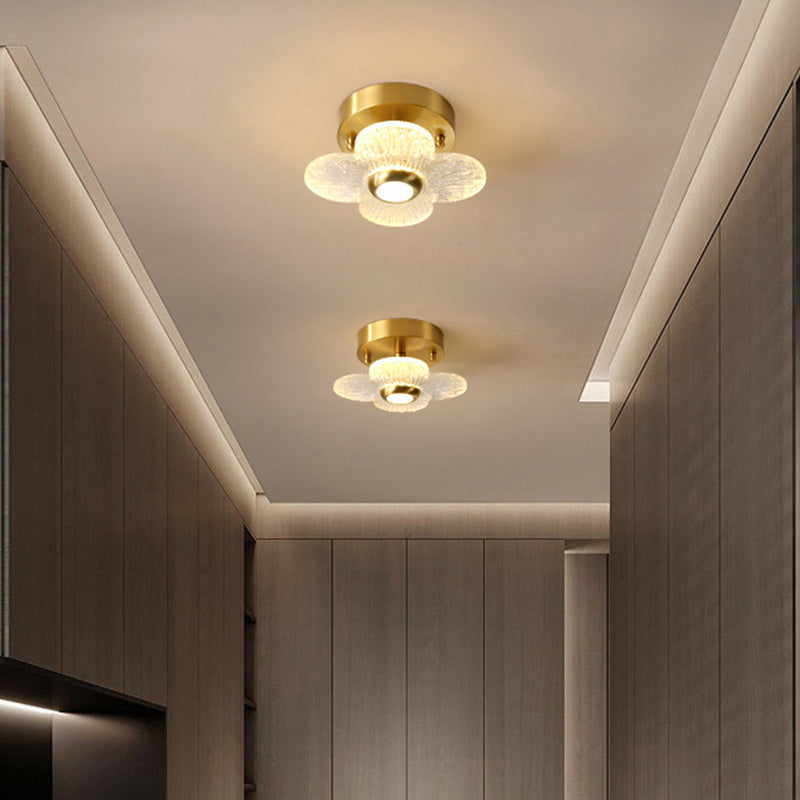 Contemporary Simplicity Dome Round Copper Glass LED Semi-Flush Mount Ceiling Light For Hallways