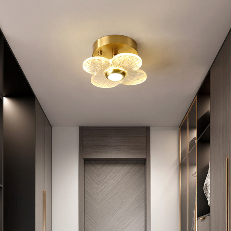 Contemporary Simplicity Dome Round Copper Glass LED Semi-Flush Mount Ceiling Light For Hallways