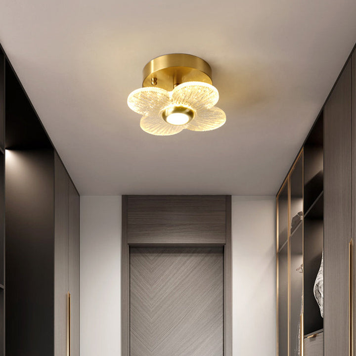 Contemporary Simplicity Dome Round Copper Glass LED Semi-Flush Mount Ceiling Light For Hallways