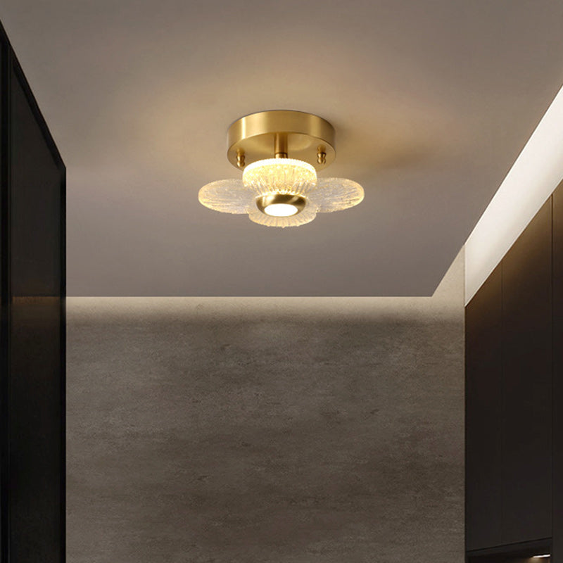Contemporary Simplicity Dome Round Copper Glass LED Semi-Flush Mount Ceiling Light For Hallways