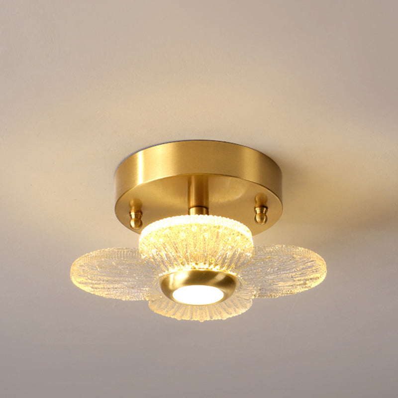 Contemporary Simplicity Dome Round Copper Glass LED Semi-Flush Mount Ceiling Light For Hallways