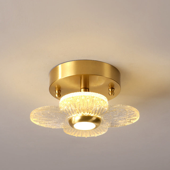 Contemporary Simplicity Dome Round Copper Glass LED Semi-Flush Mount Ceiling Light For Hallways