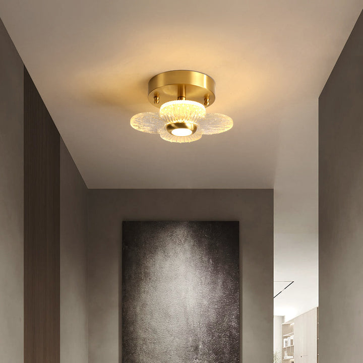Contemporary Simplicity Dome Round Copper Glass LED Semi-Flush Mount Ceiling Light For Hallways