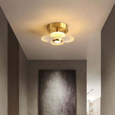 Contemporary Simplicity Dome Round Copper Glass LED Semi-Flush Mount Ceiling Light For Hallways