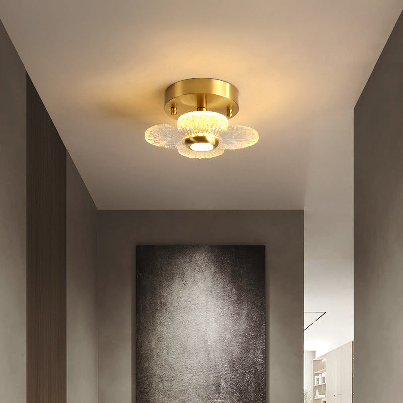 Contemporary Simplicity Dome Round Copper Glass LED Semi-Flush Mount Ceiling Light For Hallways