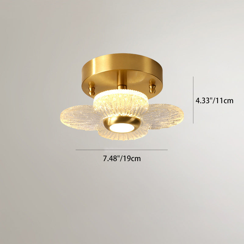 Contemporary Simplicity Dome Round Copper Glass LED Semi-Flush Mount Ceiling Light For Hallways
