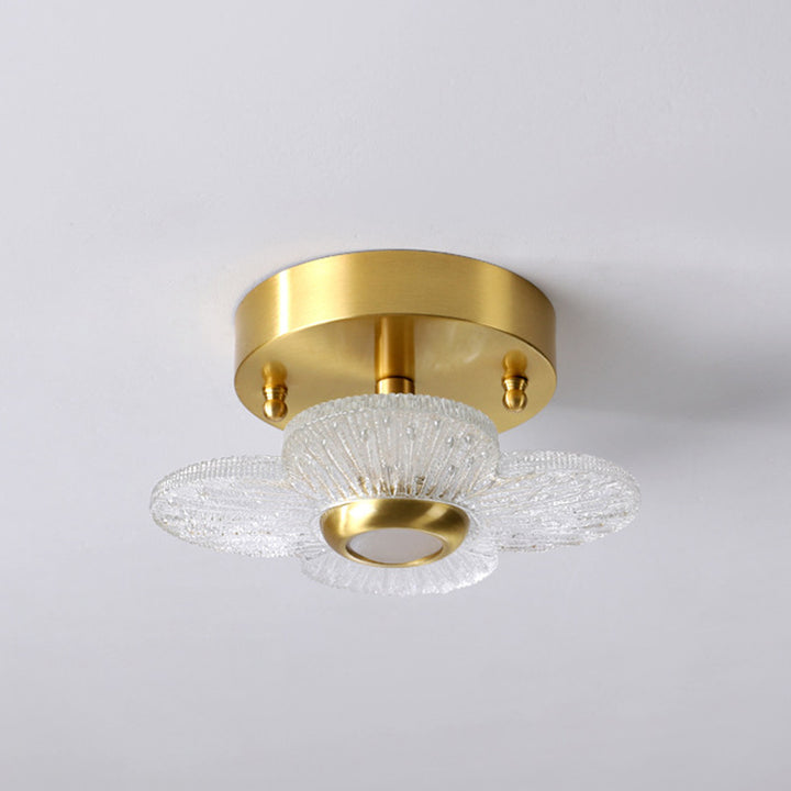 Contemporary Simplicity Dome Round Copper Glass LED Semi-Flush Mount Ceiling Light For Hallways