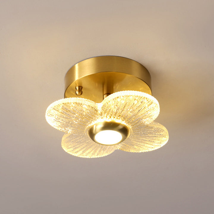 Contemporary Simplicity Dome Round Copper Glass LED Semi-Flush Mount Ceiling Light For Hallways