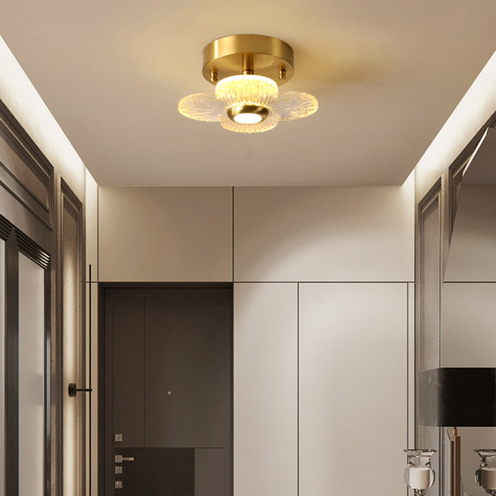 Luz de techo semiempotrada LED de vidrio de cobre redonda de cúpula de simplicidad contemporánea para pasillos 
