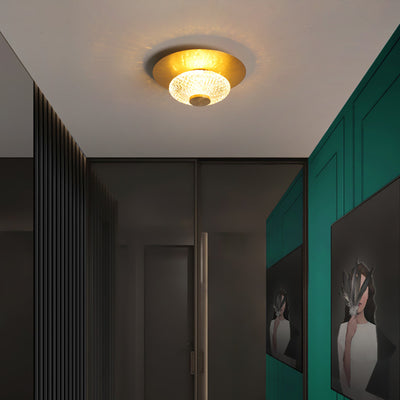 Contemporary Simplicity Dome Round Copper Glass LED Semi-Flush Mount Ceiling Light For Hallways