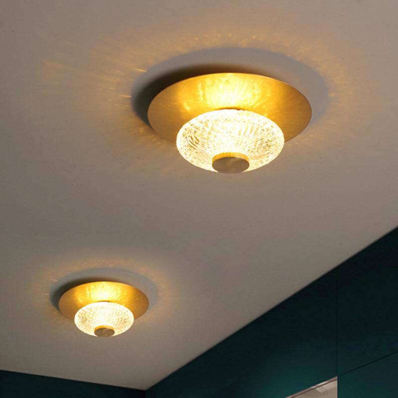 Contemporary Simplicity Dome Round Copper Glass LED Semi-Flush Mount Ceiling Light For Hallways