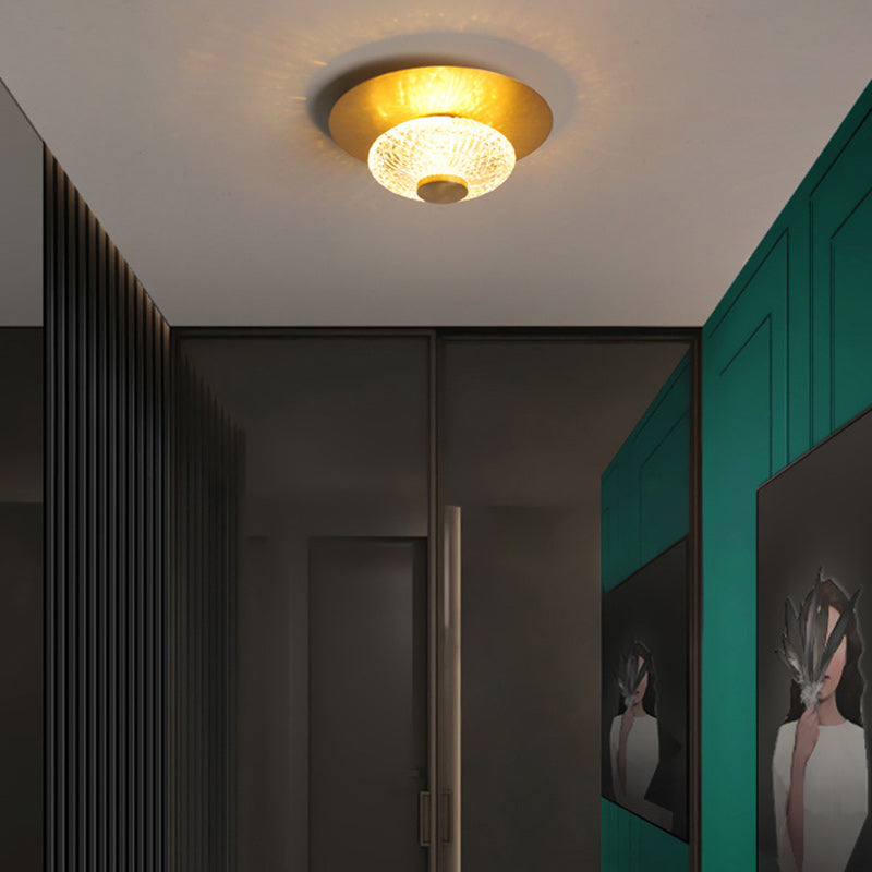 Contemporary Simplicity Dome Round Copper Glass LED Semi-Flush Mount Ceiling Light For Hallways