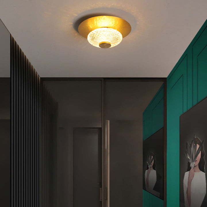 Contemporary Simplicity Dome Round Copper Glass LED Semi-Flush Mount Ceiling Light For Hallways