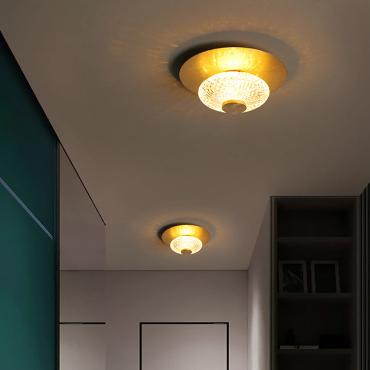 Contemporary Simplicity Dome Round Copper Glass LED Semi-Flush Mount Ceiling Light For Hallways
