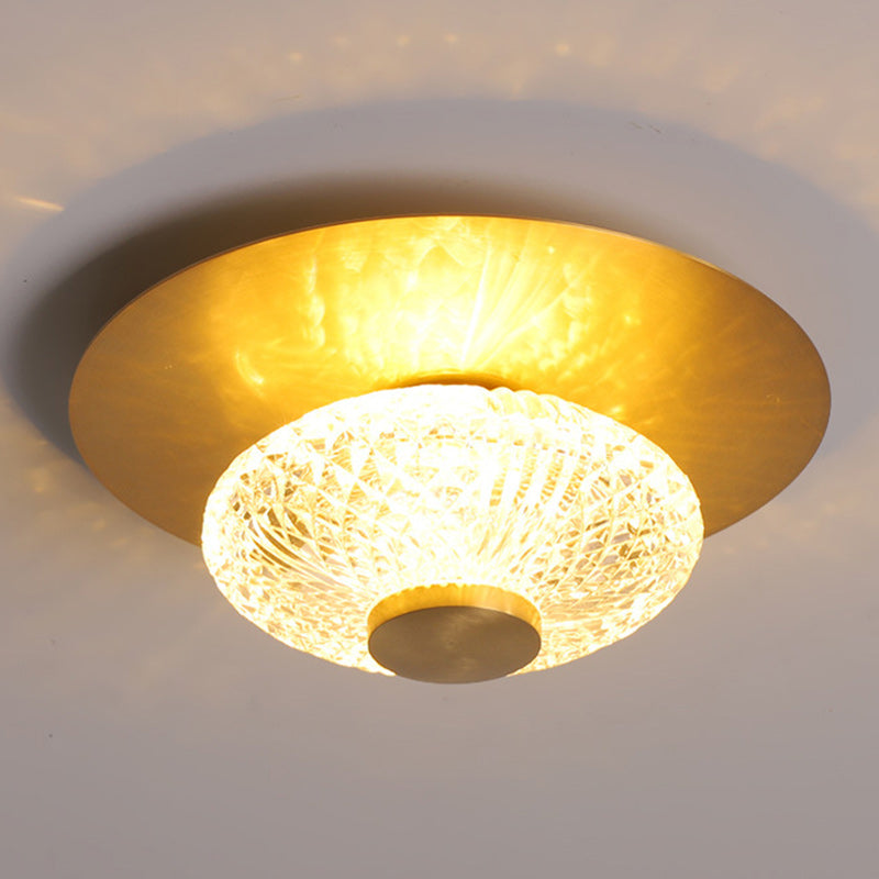 Contemporary Simplicity Dome Round Copper Glass LED Semi-Flush Mount Ceiling Light For Hallways