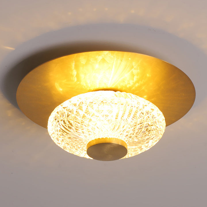 Contemporary Simplicity Dome Round Copper Glass LED Semi-Flush Mount Ceiling Light For Hallways