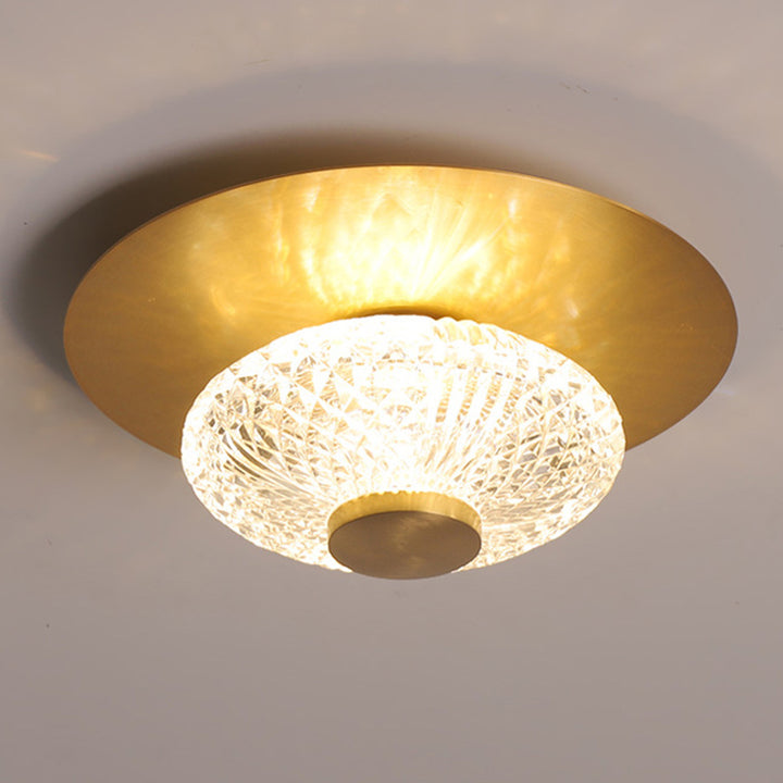 Contemporary Simplicity Dome Round Copper Glass LED Semi-Flush Mount Ceiling Light For Hallways