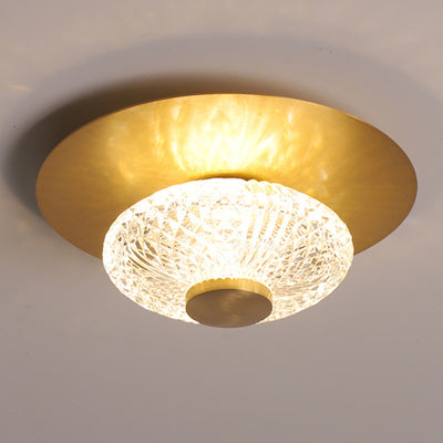 Contemporary Simplicity Dome Round Copper Glass LED Semi-Flush Mount Ceiling Light For Hallways