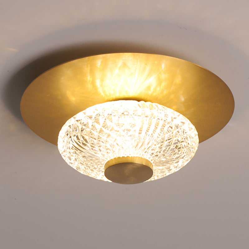 Contemporary Simplicity Dome Round Copper Glass LED Semi-Flush Mount Ceiling Light For Hallways