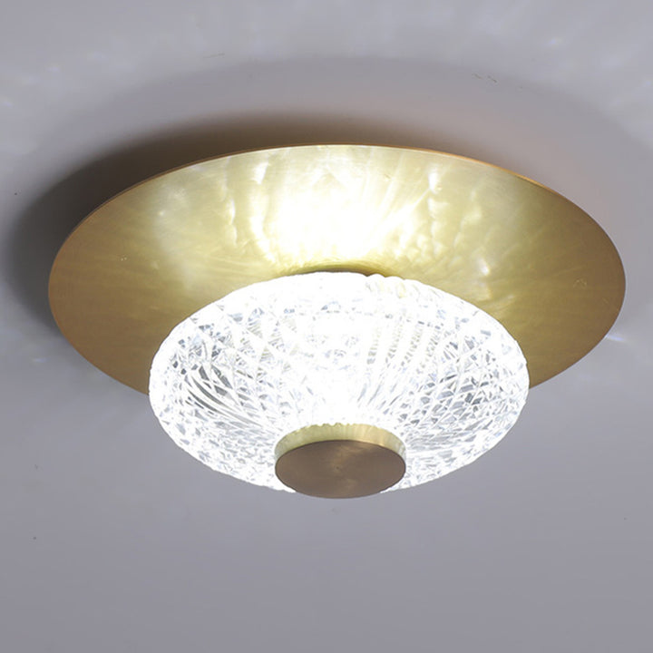 Contemporary Simplicity Dome Round Copper Glass LED Semi-Flush Mount Ceiling Light For Hallways