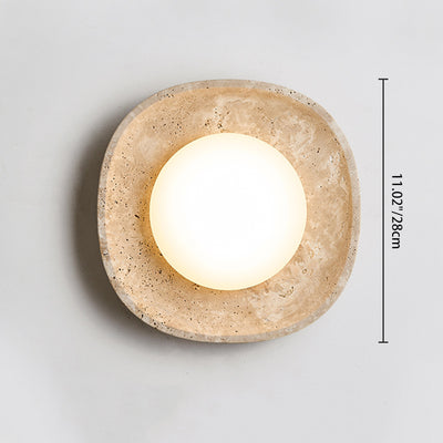 Traditional Japanese Round Yellow Travertine Rotational Molding LED Wall Sconce Lamp For Living Room