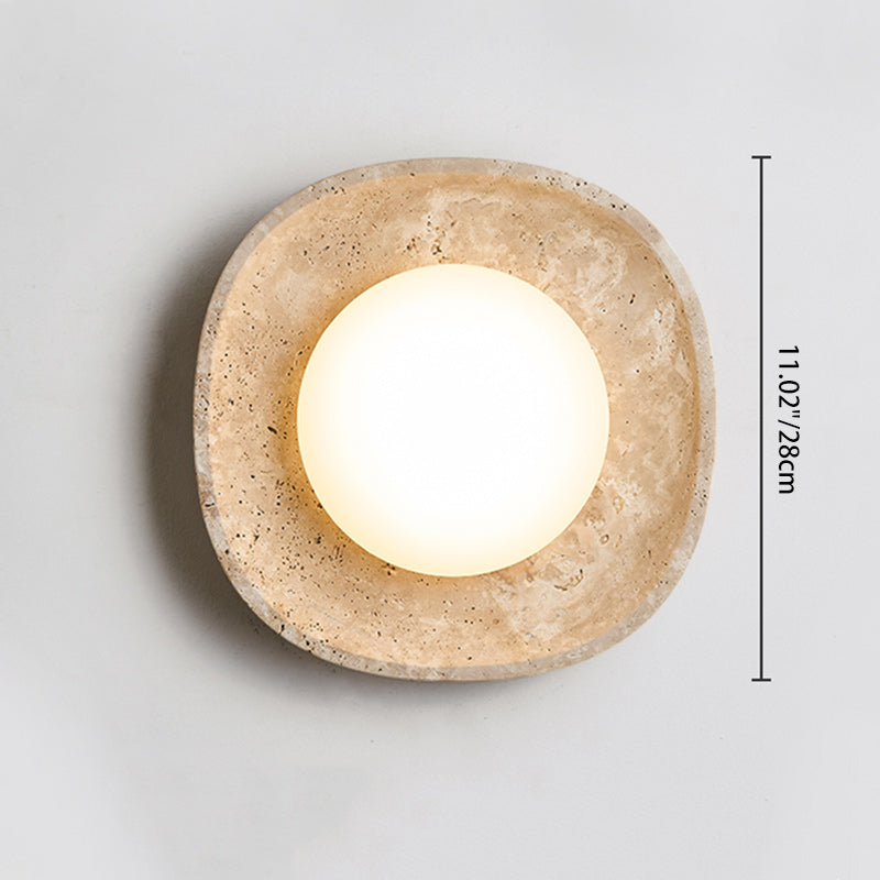 Traditional Japanese Round Yellow Travertine Rotational Molding LED Wall Sconce Lamp For Living Room