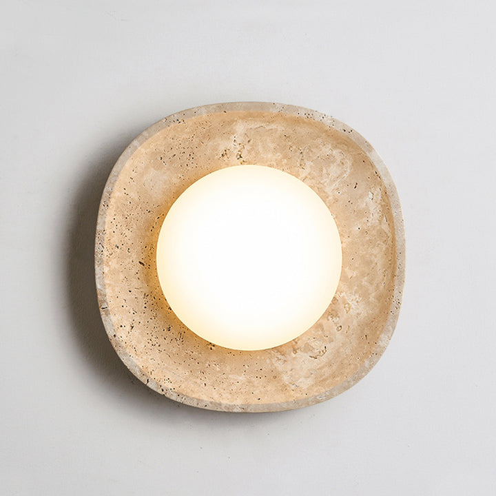 Traditional Japanese Round Yellow Travertine Rotational Molding LED Wall Sconce Lamp For Living Room