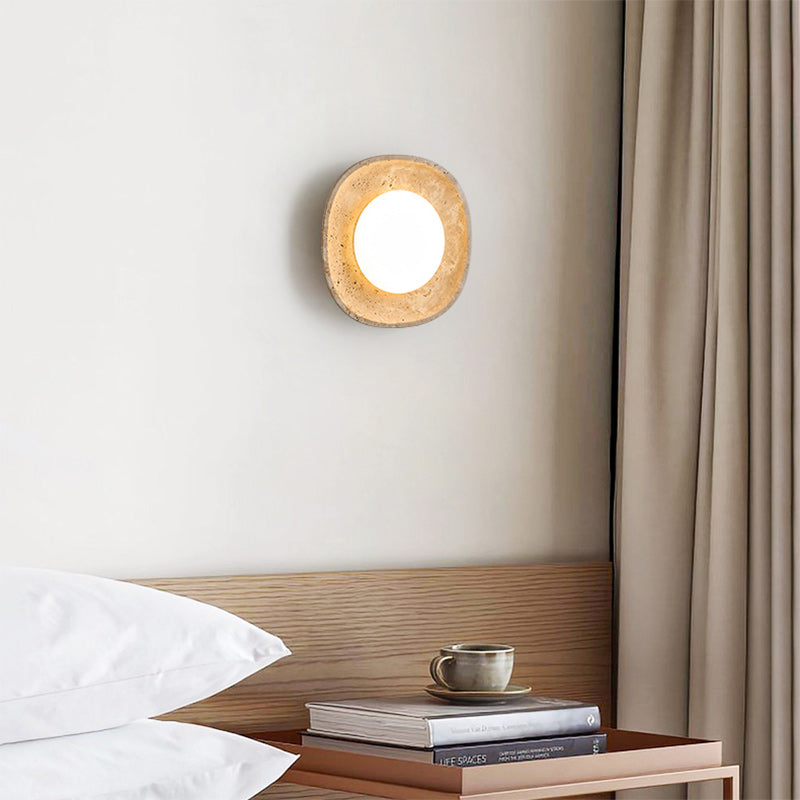 Traditional Japanese Round Yellow Travertine Rotational Molding LED Wall Sconce Lamp For Living Room