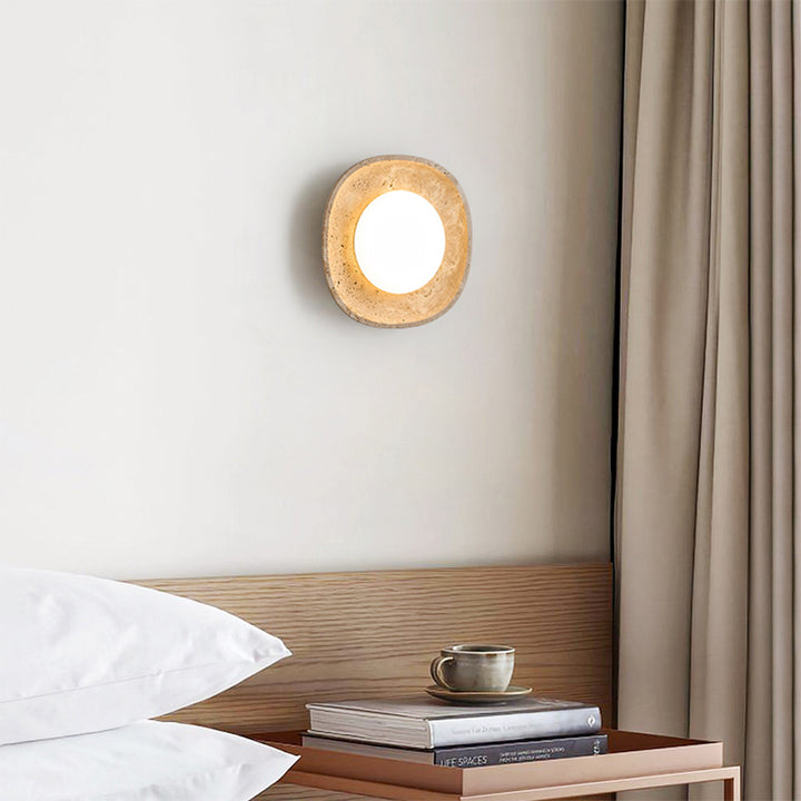Traditional Japanese Round Yellow Travertine Rotational Molding LED Wall Sconce Lamp For Living Room