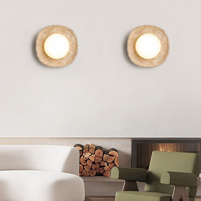 Traditional Japanese Round Yellow Travertine Rotational Molding LED Wall Sconce Lamp For Living Room
