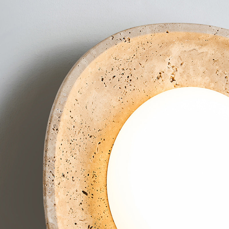 Traditional Japanese Round Yellow Travertine Rotational Molding LED Wall Sconce Lamp For Living Room