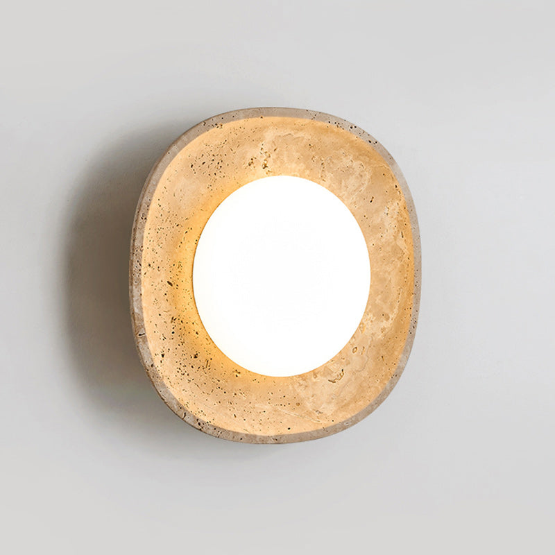 Traditional Japanese Round Yellow Travertine Rotational Molding LED Wall Sconce Lamp For Living Room