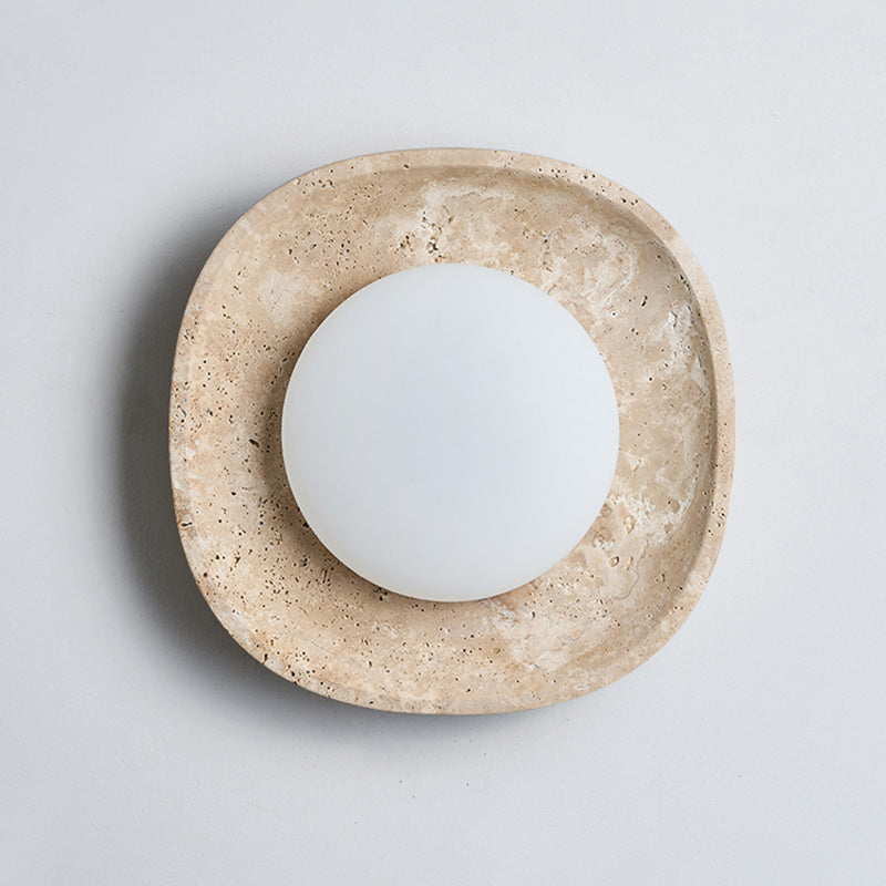 Traditional Japanese Round Yellow Travertine Rotational Molding LED Wall Sconce Lamp For Living Room