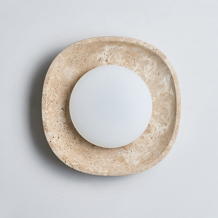 Traditional Japanese Round Yellow Travertine Rotational Molding LED Wall Sconce Lamp For Living Room
