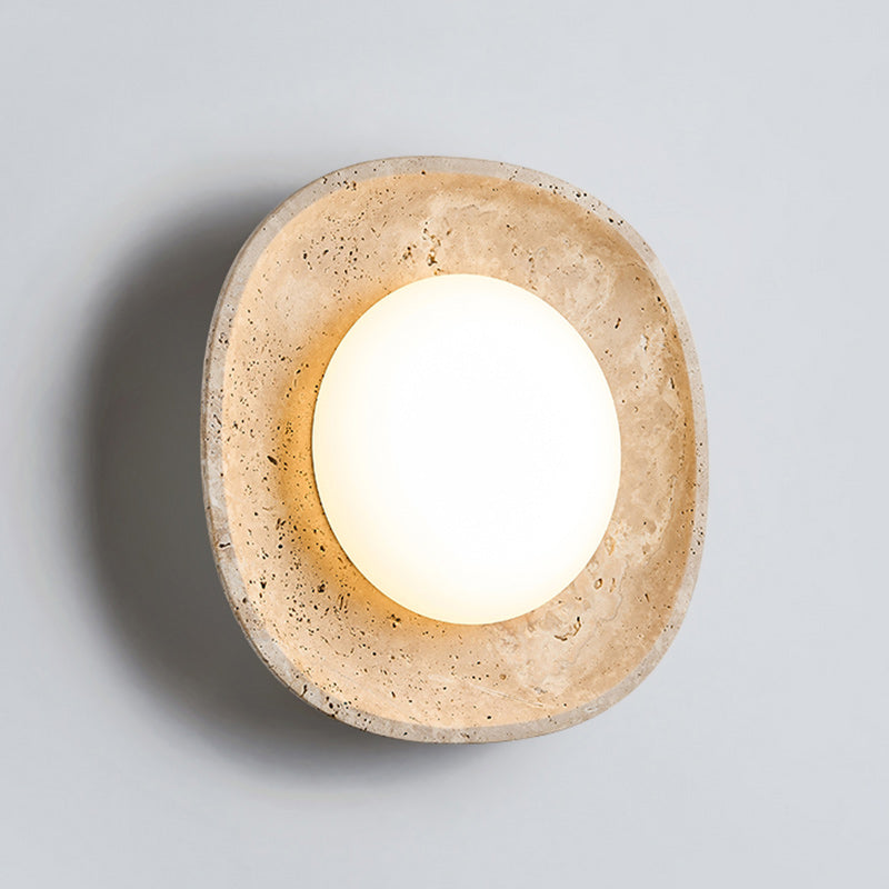 Traditional Japanese Round Yellow Travertine Rotational Molding LED Wall Sconce Lamp For Living Room