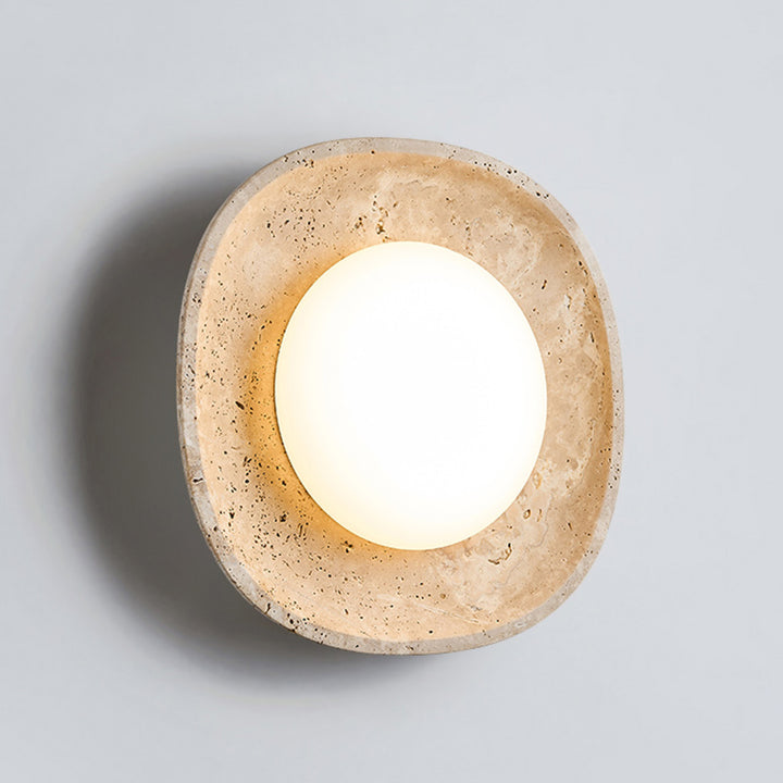 Traditional Japanese Round Yellow Travertine Rotational Molding LED Wall Sconce Lamp For Living Room