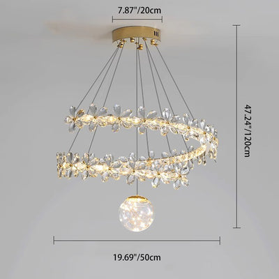 ثريات LED بغطاء مصباح من الفولاذ المقاوم للصدأ على شكل قبة كريستال مع زهور أورب معاصرة لغرفة المعيشة 