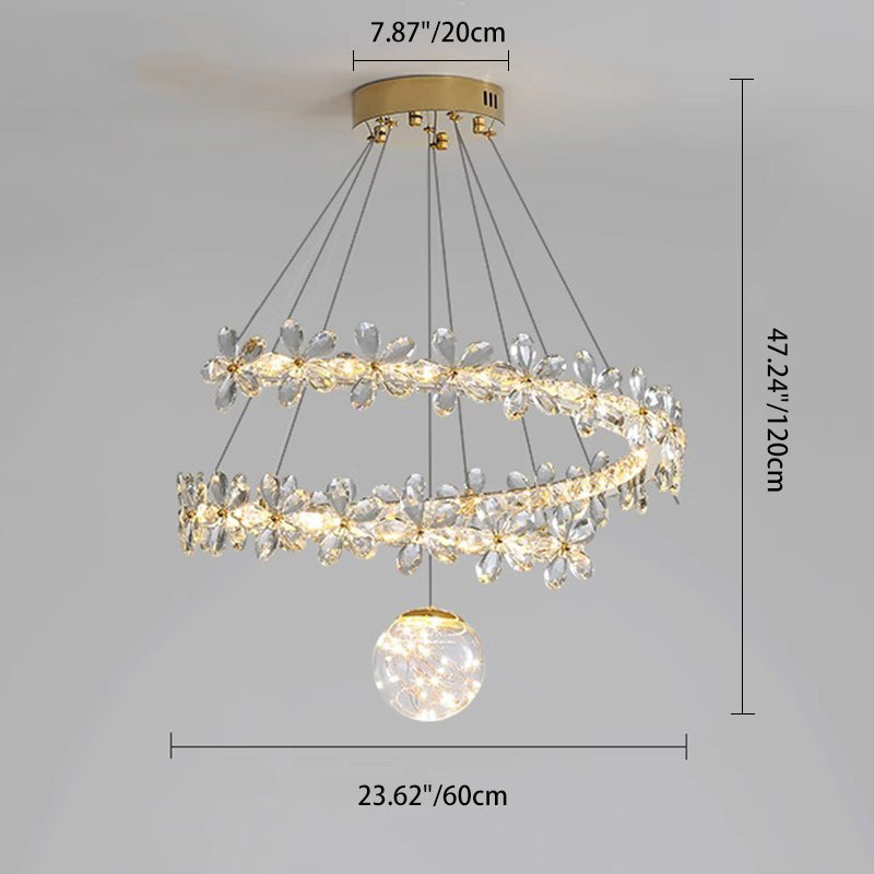 ثريات LED بغطاء مصباح من الفولاذ المقاوم للصدأ على شكل قبة كريستال مع زهور أورب معاصرة لغرفة المعيشة 