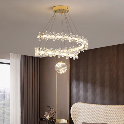 ثريات LED بغطاء مصباح من الفولاذ المقاوم للصدأ على شكل قبة كريستال مع زهور أورب معاصرة لغرفة المعيشة 