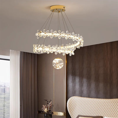 ثريات LED بغطاء مصباح من الفولاذ المقاوم للصدأ على شكل قبة كريستال مع زهور أورب معاصرة لغرفة المعيشة 