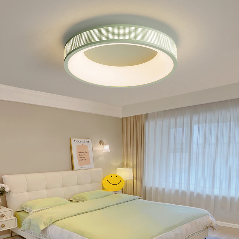 Zeitgenössische nordische runde Eisen-Gitter-Mesh-Lampenschirm Acryl-Hardware LED-Deckenleuchte für das Schlafzimmer 