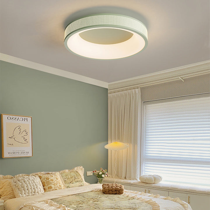 Zeitgenössische nordische runde Eisen-Gitter-Mesh-Lampenschirm Acryl-Hardware LED-Deckenleuchte für das Schlafzimmer 