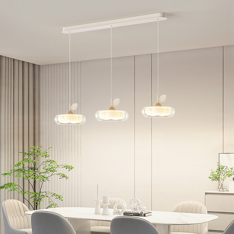 Zeitgenössischer nordischer Cremeblumen-Glaslampenschirm Eisen PE LED Kronleuchter für Esszimmer 